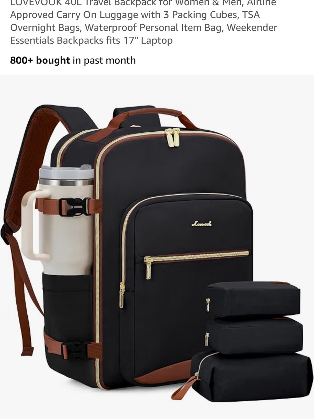 Lovevook Travel Backpack - 40L Carry-On with Packing Cubes